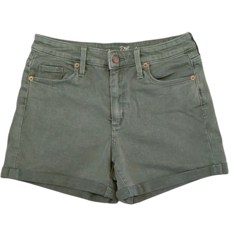 UNIVERSAL THREAD High Rise Midi Olive
Green Cuff Stretch Jean Shorts SZ 25 EUC